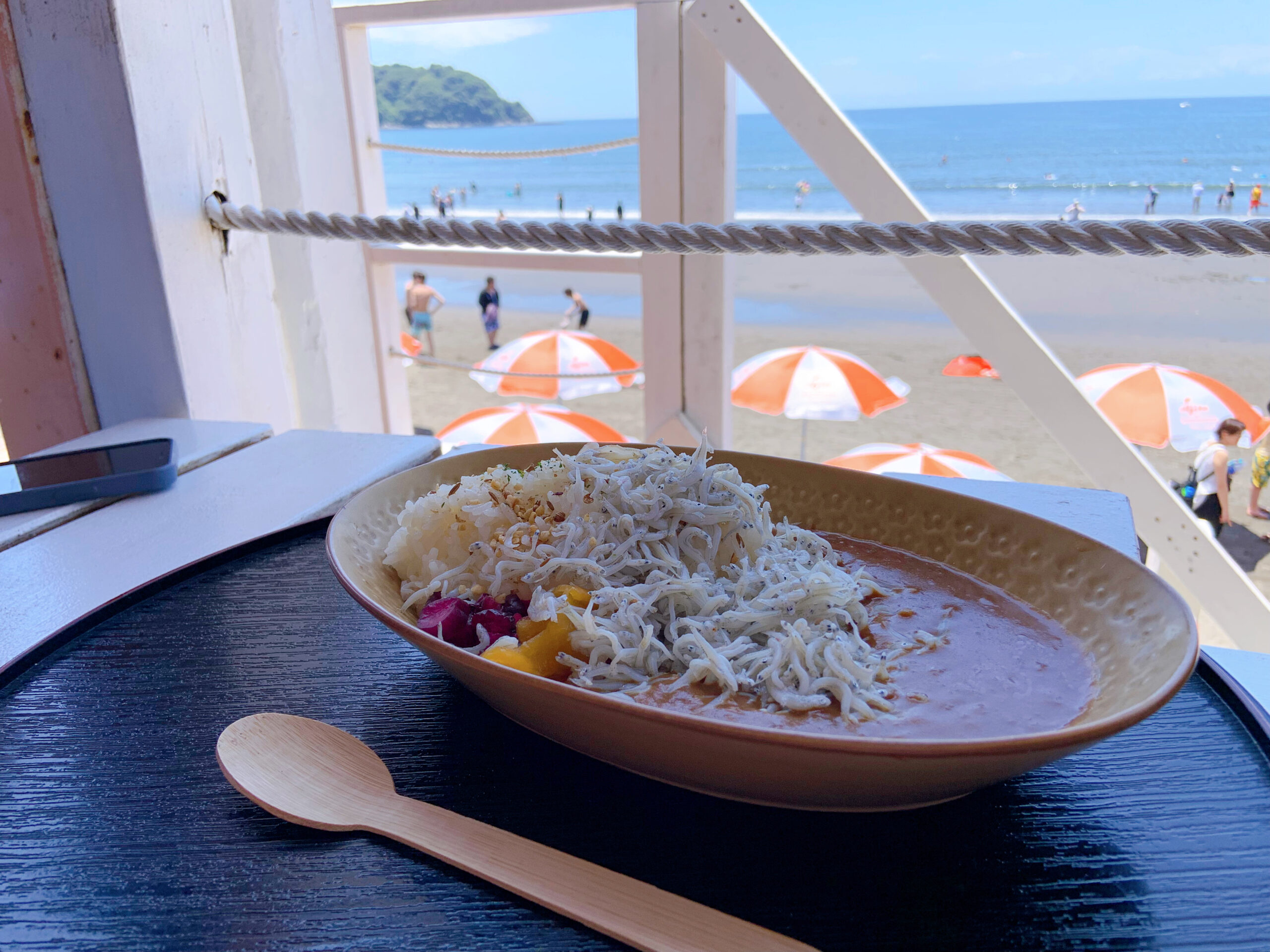 湘南・江ノ島前のビーチにある海の家で食べたしらすカレー