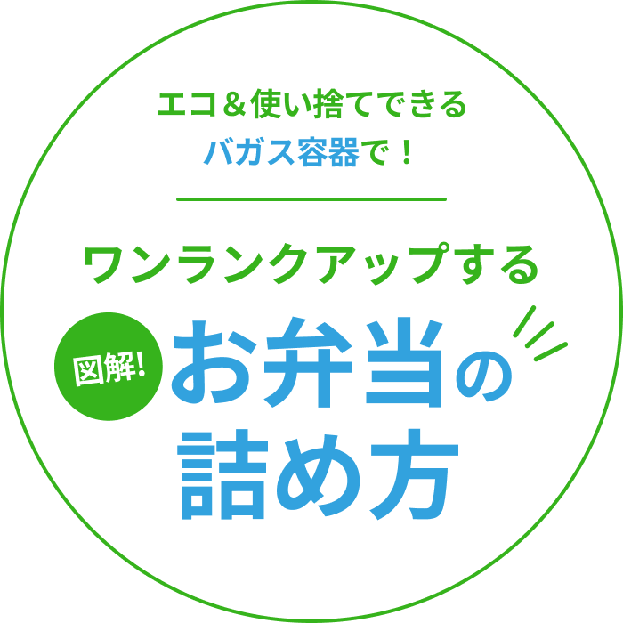 エコ&使い捨てできるバガス容器で!ワンランクアップする。図解!お弁当の詰め方